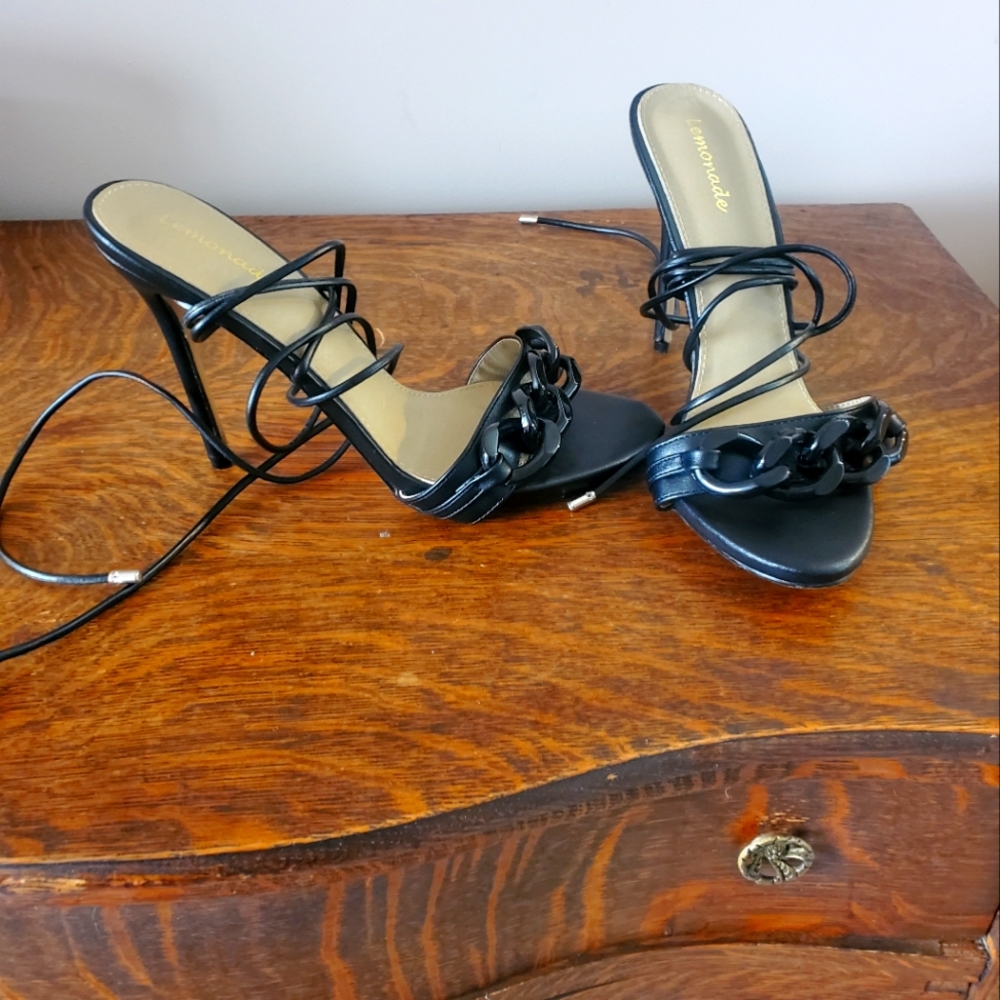 Black strappy heeled sandals